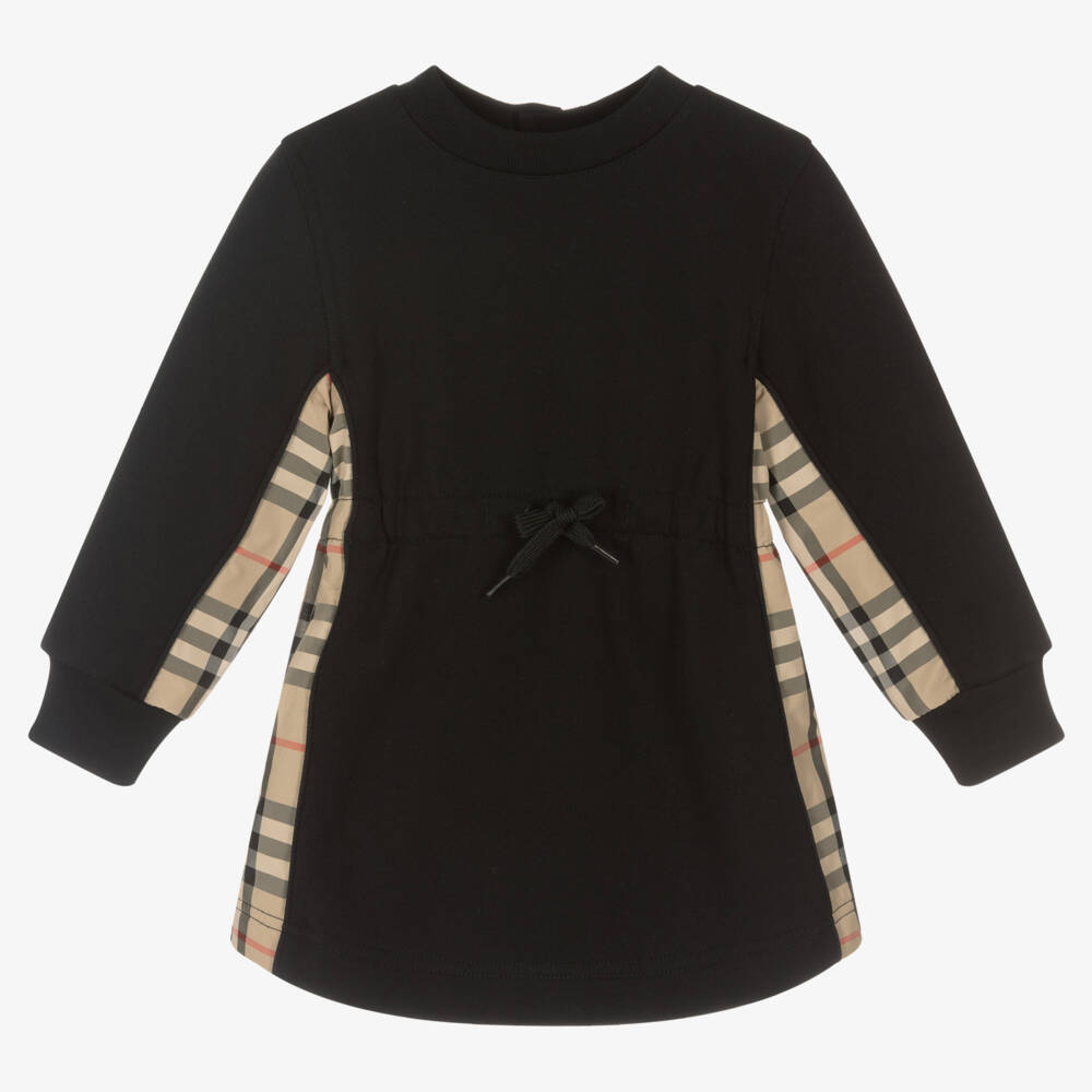 Burberry-Платье из черного хлопка в клетку для девочек | Childrensalon Outlet