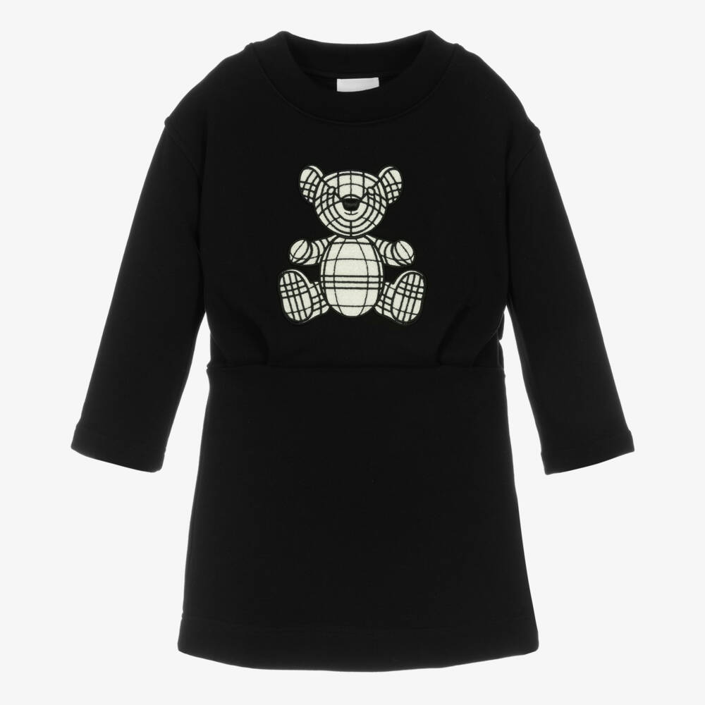 Burberry-Girls Black Thomas Bear Appliqué Dress | Childrensalon Outlet