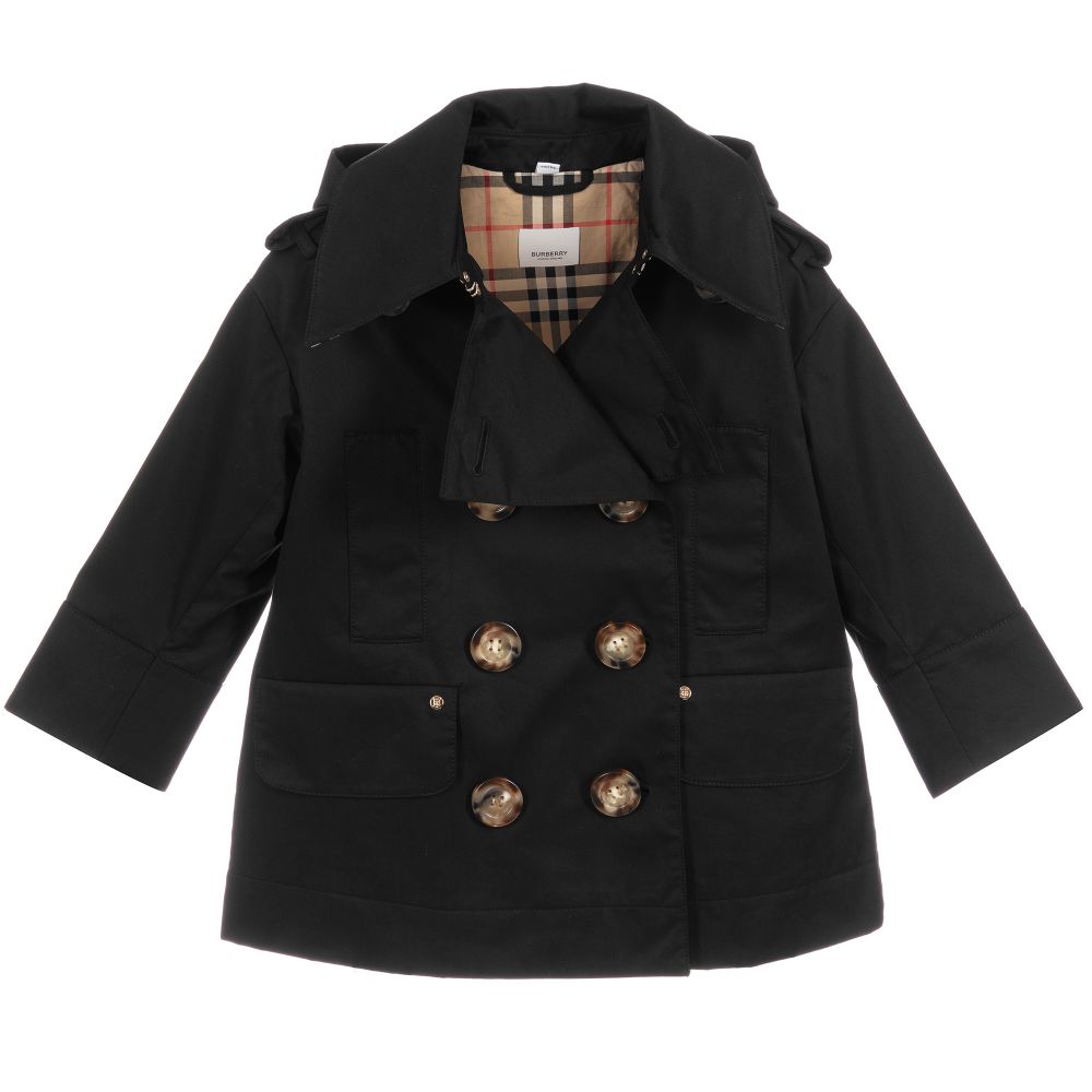 Burberry-Girls Black Trench Coat | Childrensalon Outlet