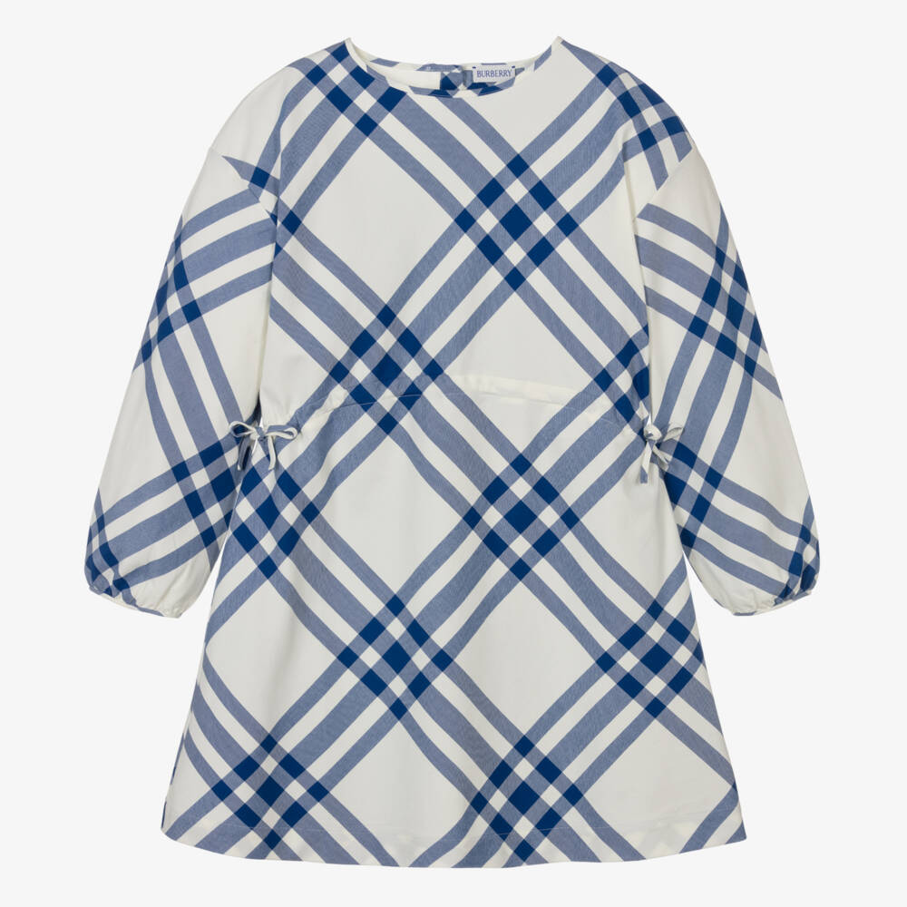 Burberry-Girls Blue Check Cotton Day Dress | Childrensalon Outlet