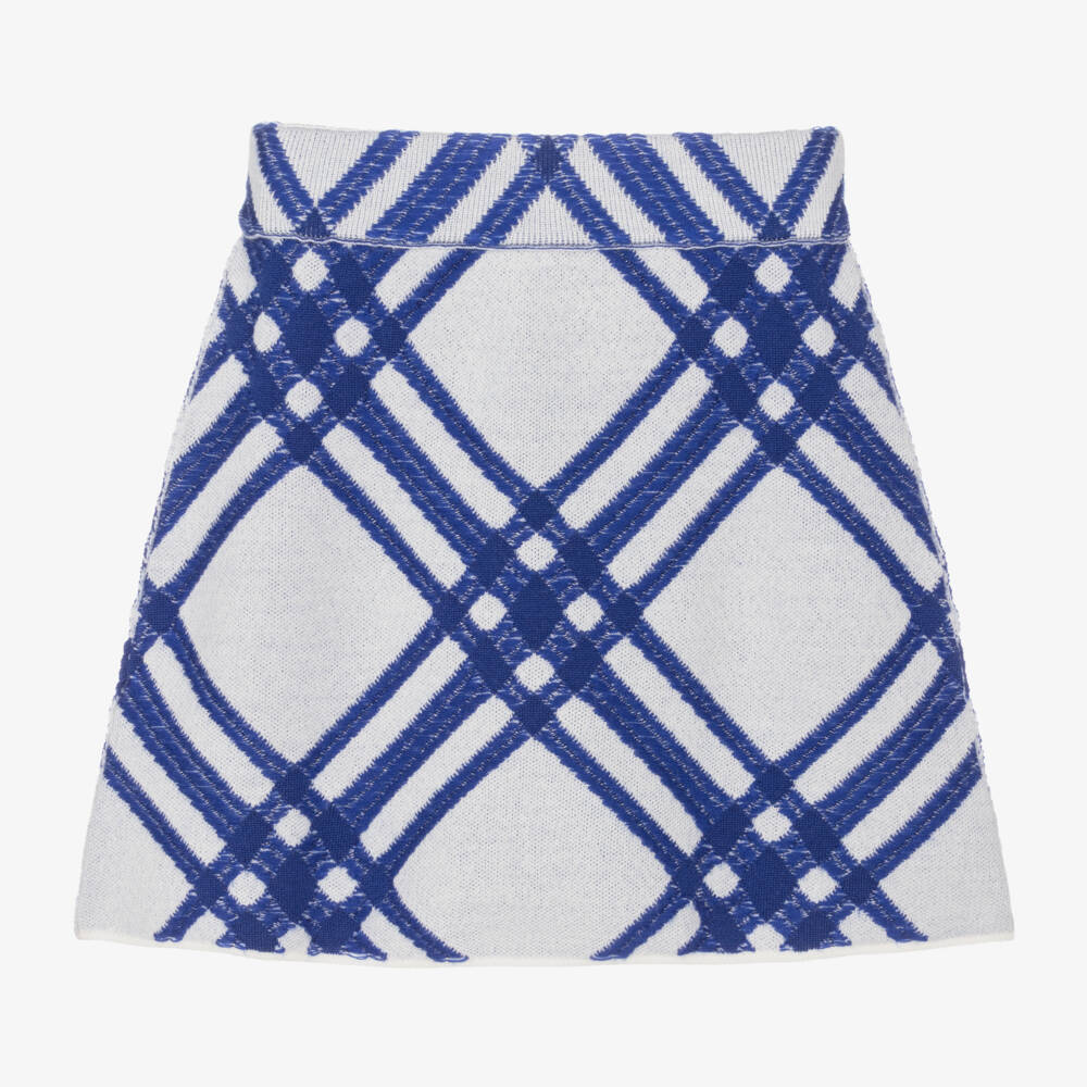 Burberry-Girls Blue Check Merino Skirt | Childrensalon Outlet