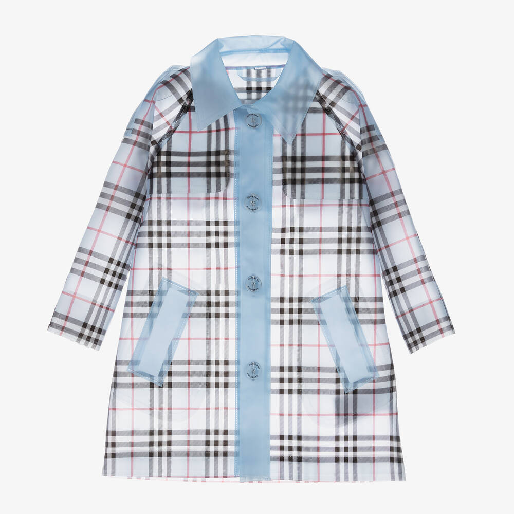 Burberry - Girls Blue Check Raincoat | Childrensalon