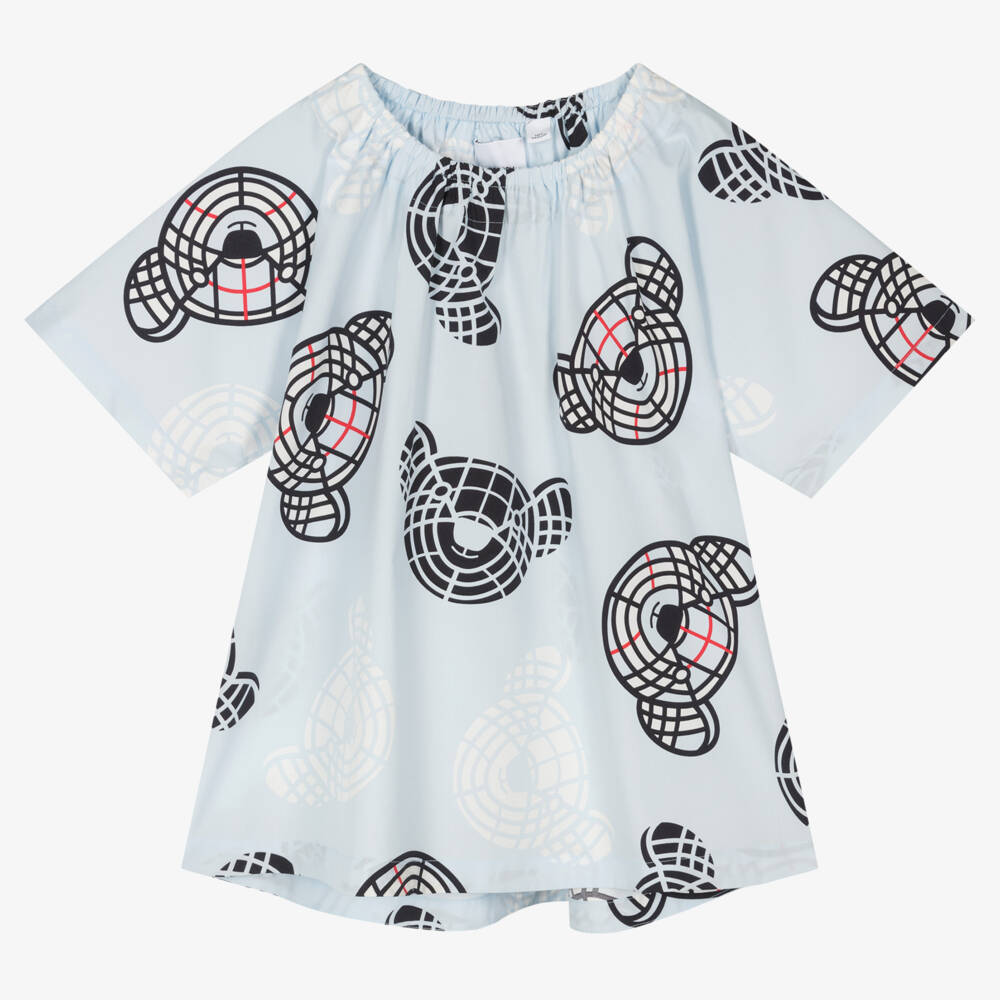Burberry-Girls Blue Cotton Bear Print Blouse | Childrensalon Outlet