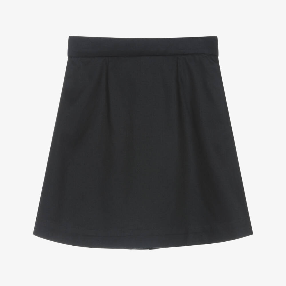Burberry-Girls Blue Cotton Pleated Kilt-Style Skirt with EKD Logo | Childrensalon Outlet