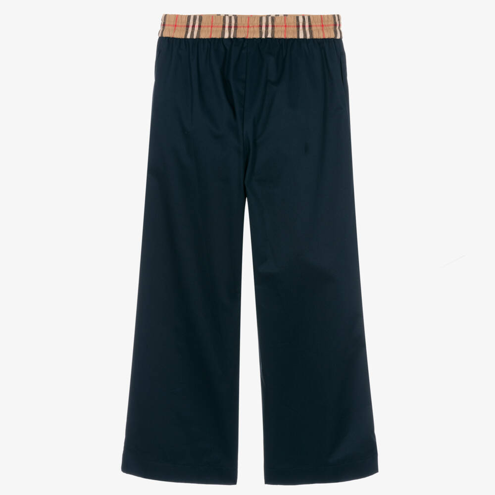 Burberry-Girls Blue Cotton Wide-Leg Pants | Childrensalon Outlet