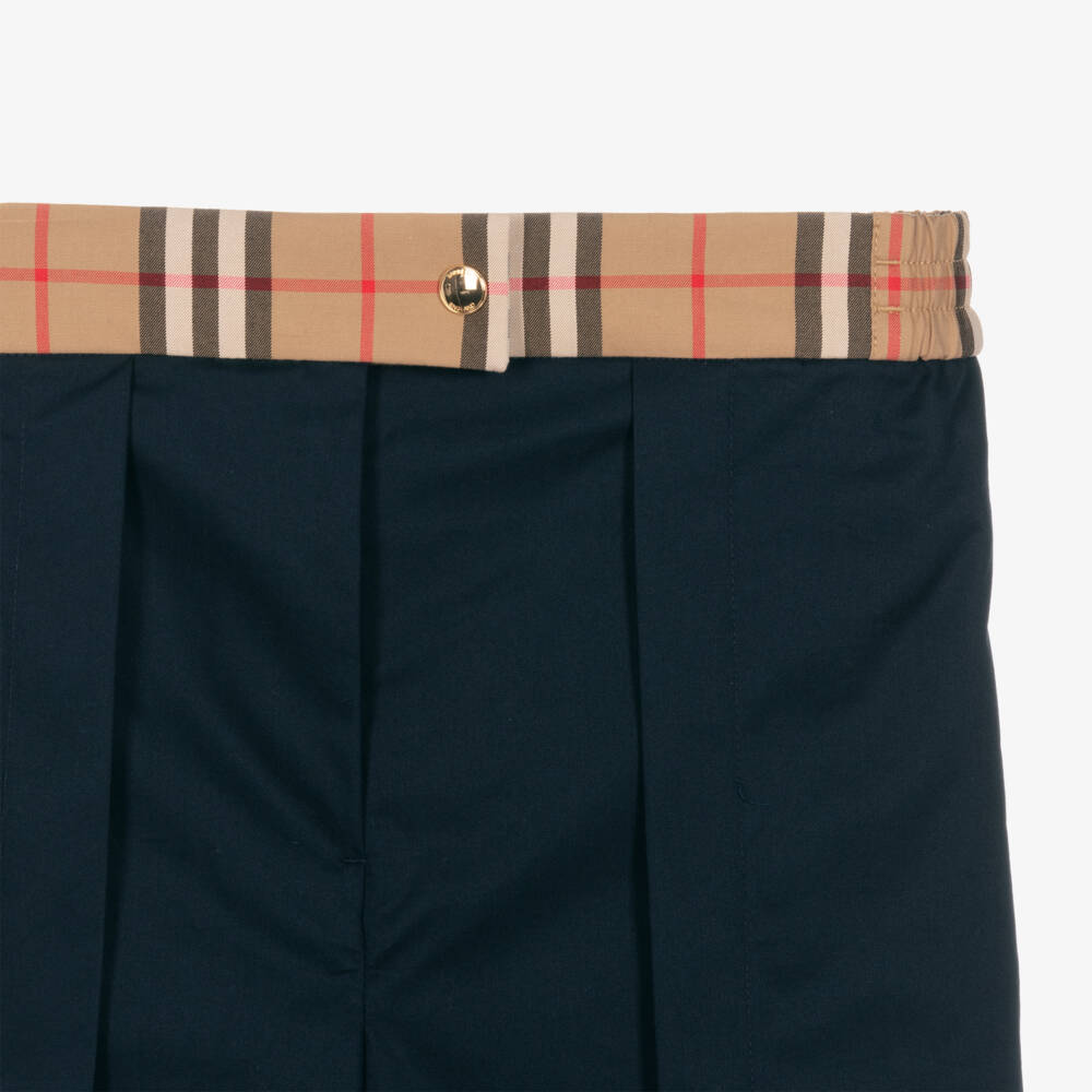 Burberry-Girls Blue Cotton Wide-Leg Pants | Childrensalon Outlet