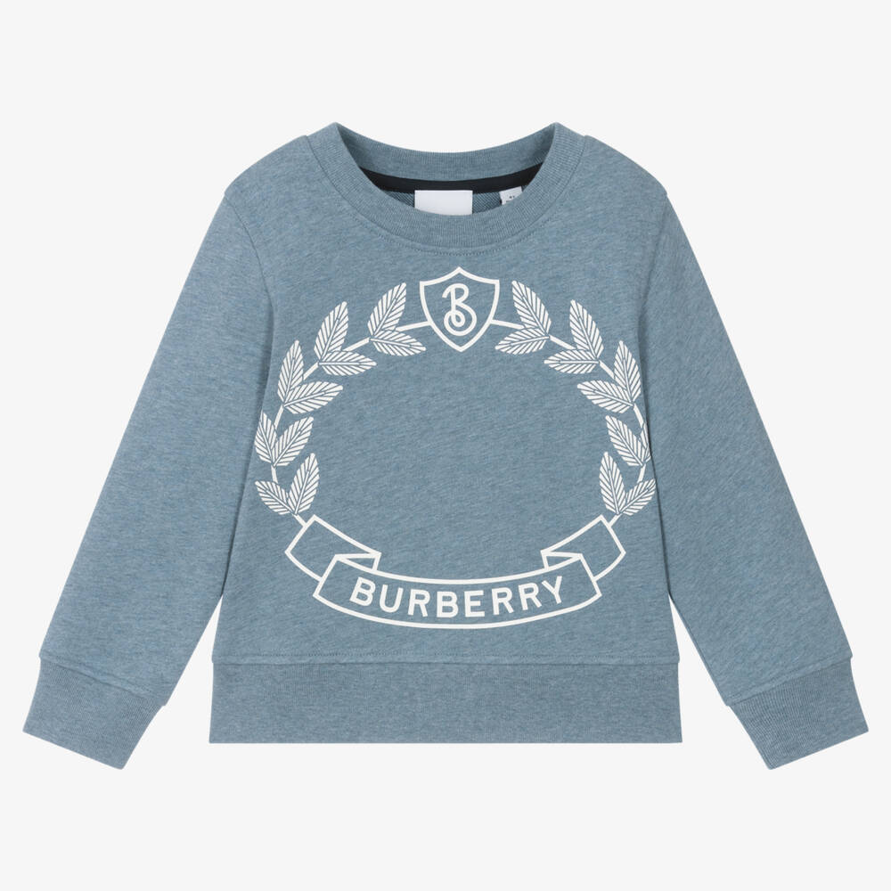 Burberry-Girls Blue Crest Print Pullover | Childrensalon Outlet