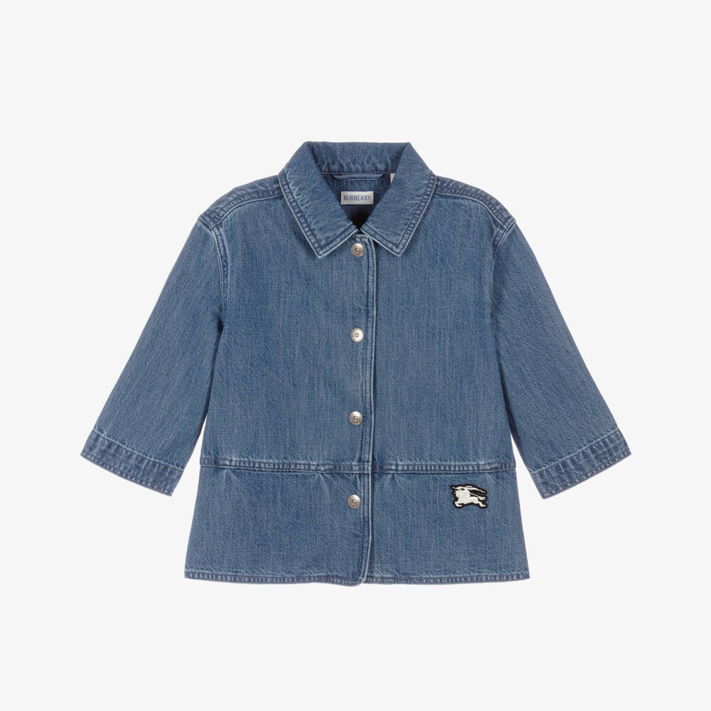 Burberry-Синяя джинсовая куртка с логотипом для девочек | Childrensalon Outlet