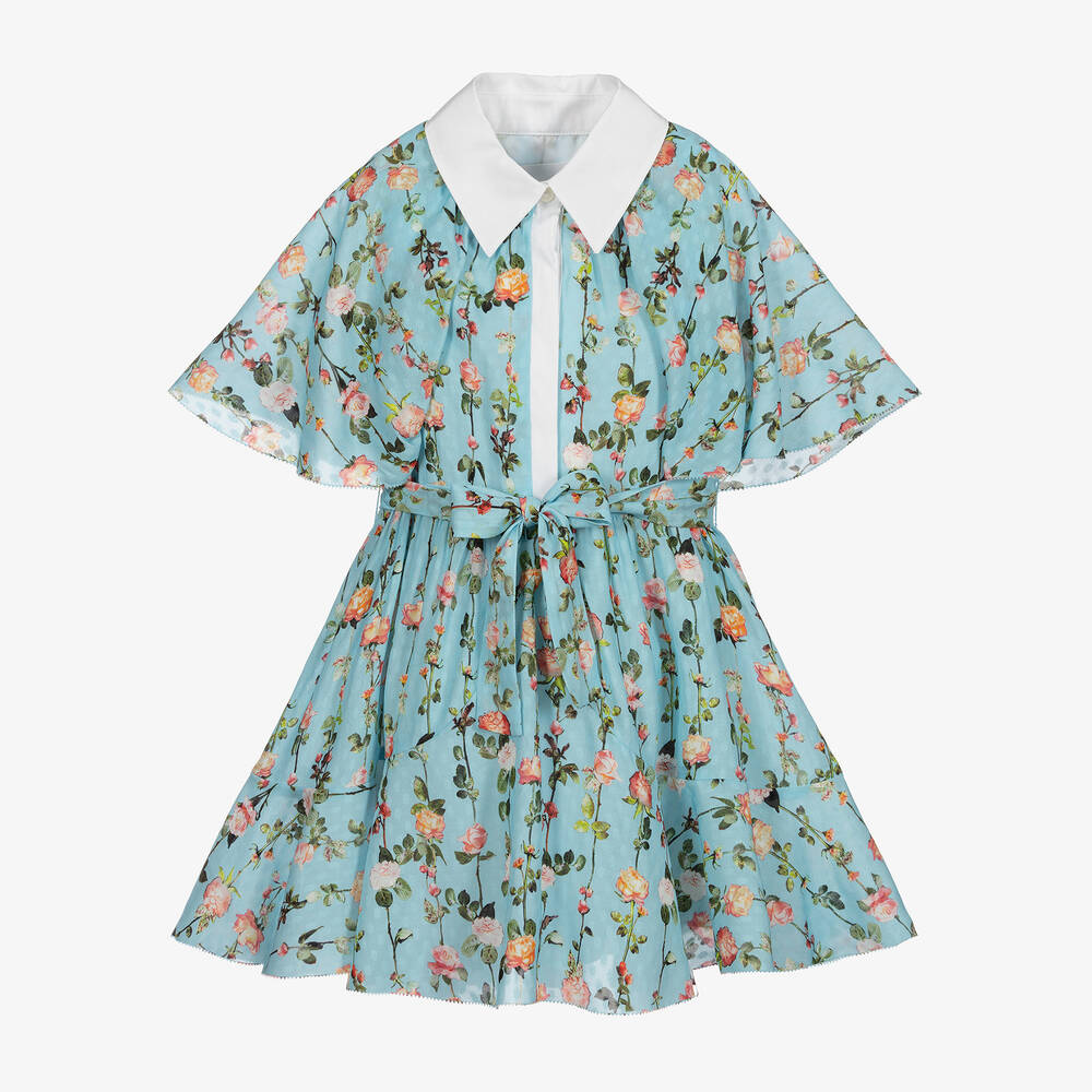 Burberry - Голубое платье с цветами для девочек | Childrensalon