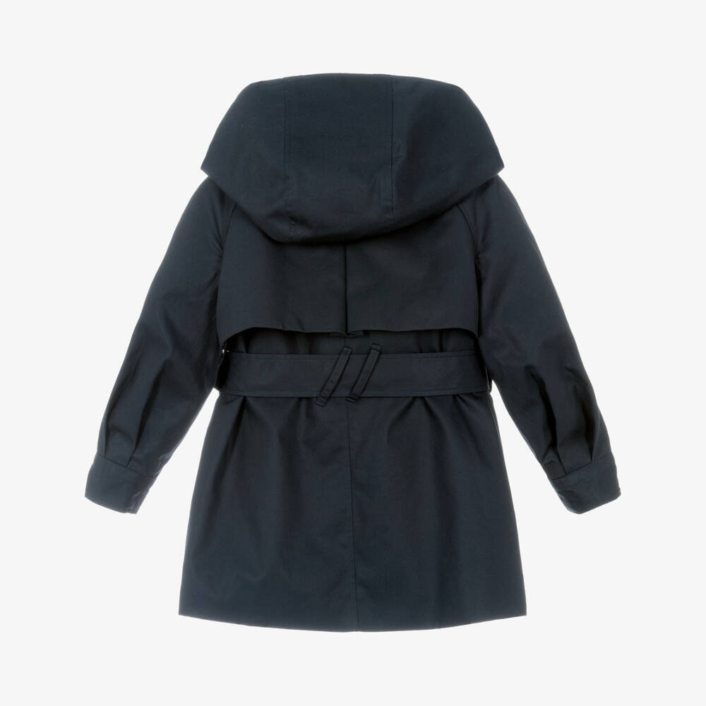 Burberry-Girls Blue Hooded Long Coat | Childrensalon Outlet