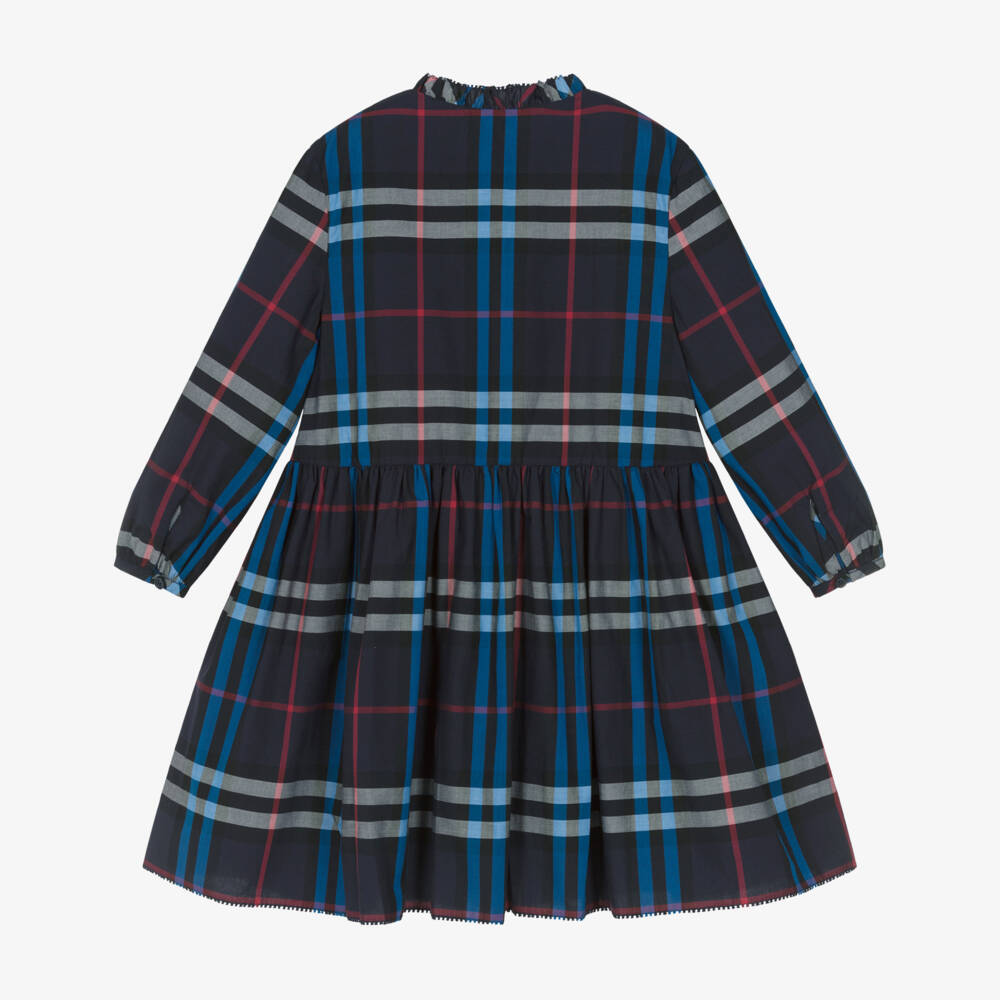 Burberry-Girls Blue Plaid Cotton Dress | Childrensalon Outlet