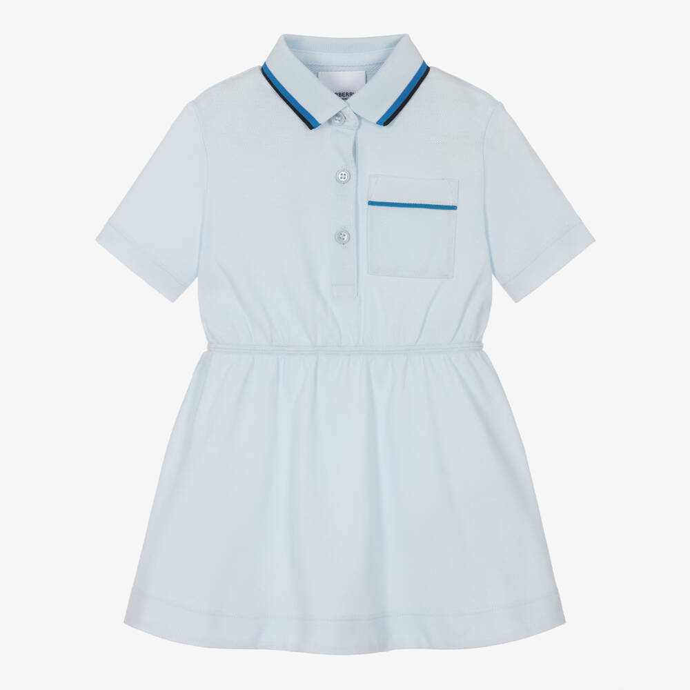 Burberry-Girls Blue Polo Dress with Varsity Emblem | Childrensalon Outlet