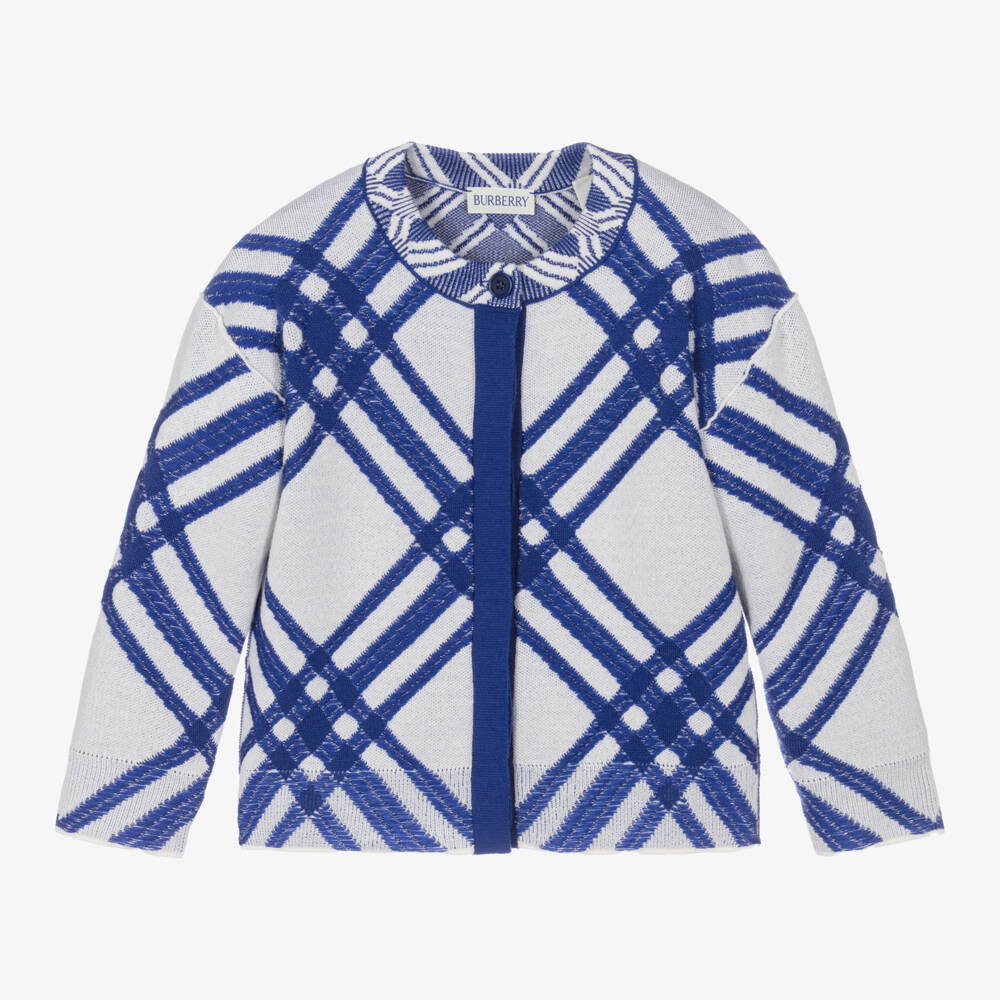 Burberry-Girls Blue Salt Check Cardigan | Childrensalon Outlet