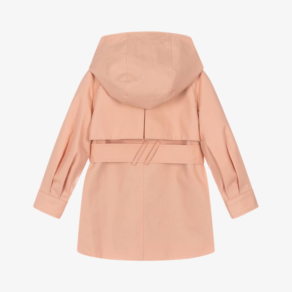 Burberry-معطف قطني وردي فاتح للبنات مع قبعة | Childrensalon Outlet