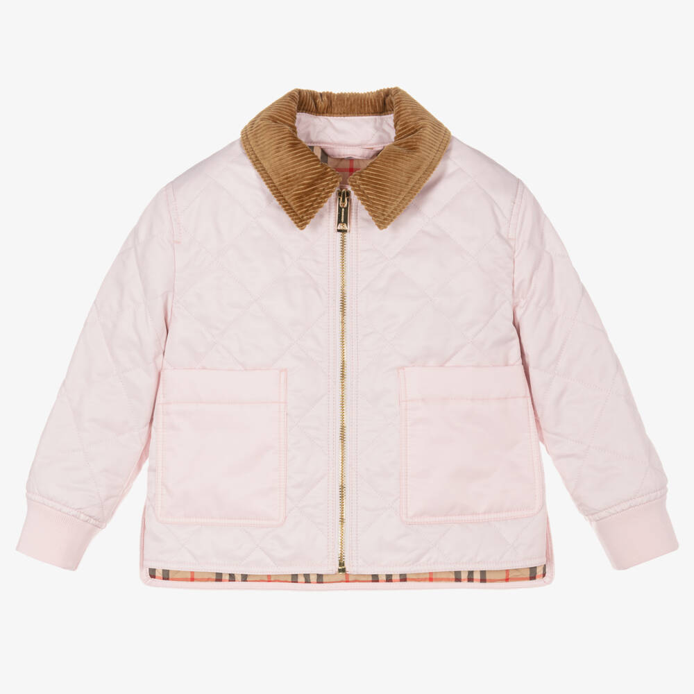 Burberry-معطف مبطن بالألماس للبنات بلون وردي فاتح | Childrensalon Outlet