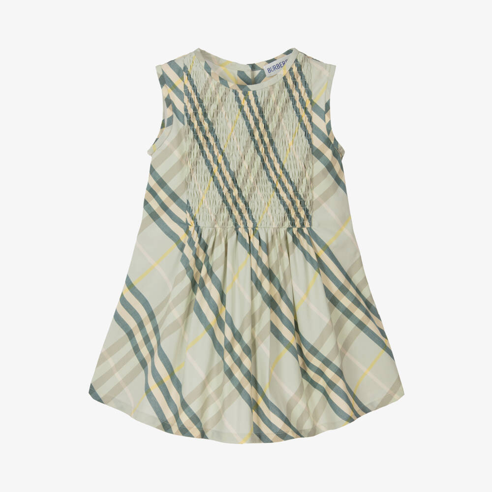 Burberry-Girls Breezy Green Check Sundress | Childrensalon Outlet