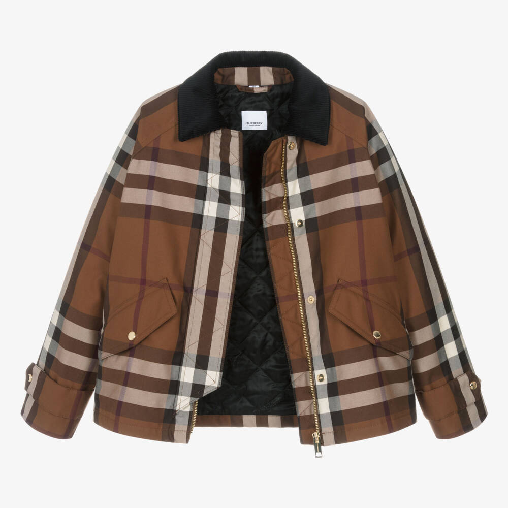 Burberry-Girls Brown Plaid Elegance Jacket | Childrensalon Outlet