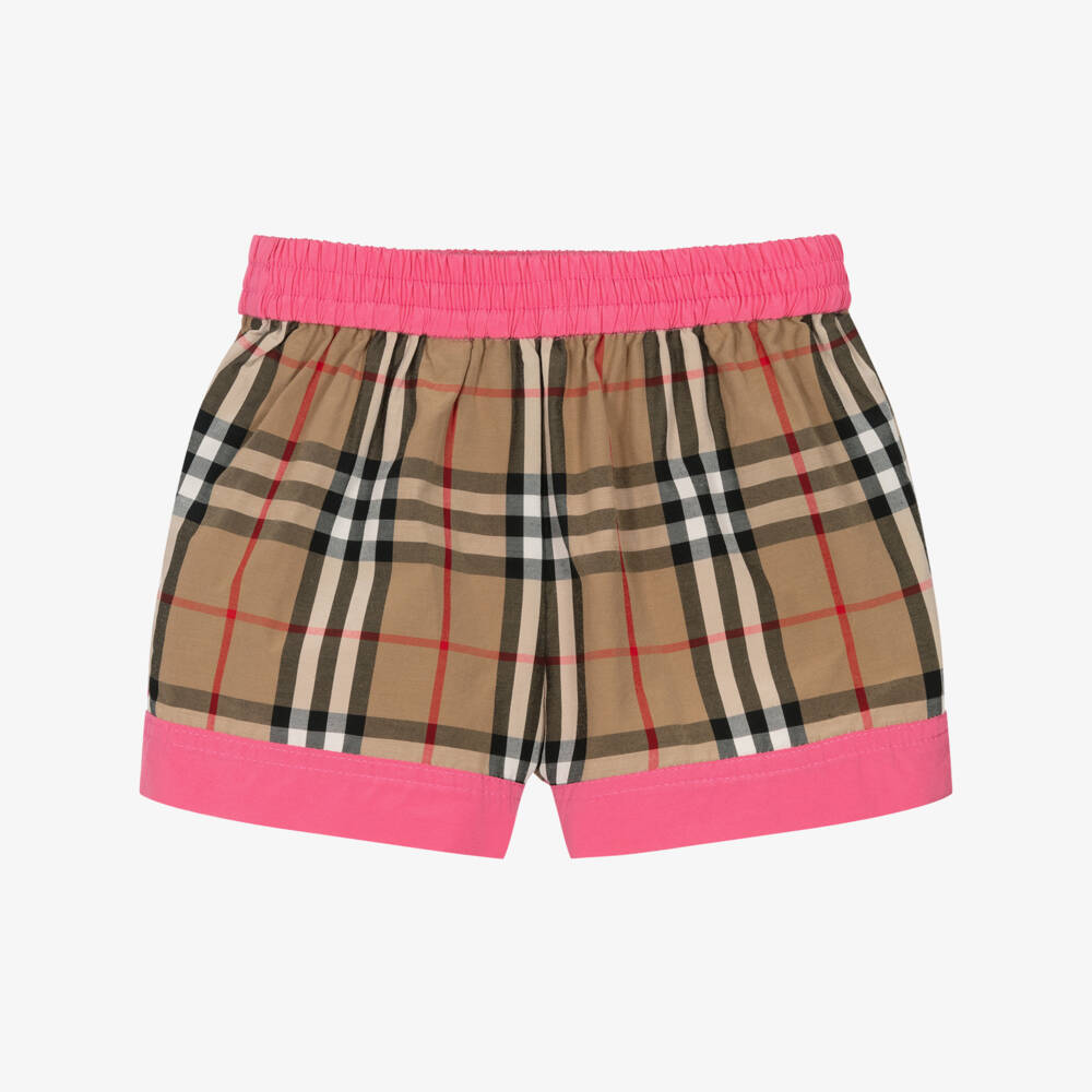 Burberry-شورت تراثي بنقشة مربعات للبنات بلون العلكة | Childrensalon Outlet
