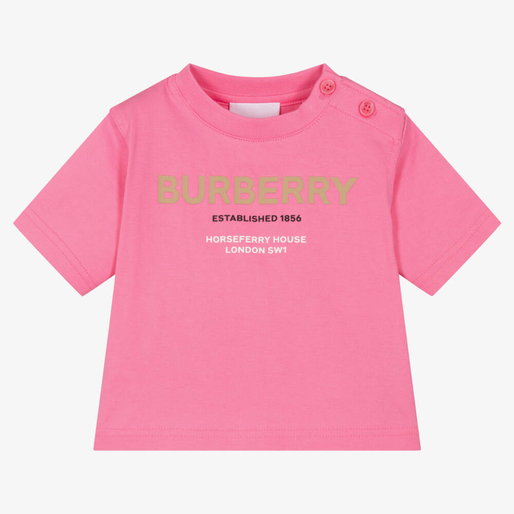 Burberry-Girls Bubblegum Horseferry Cotton Tee | Childrensalon Outlet