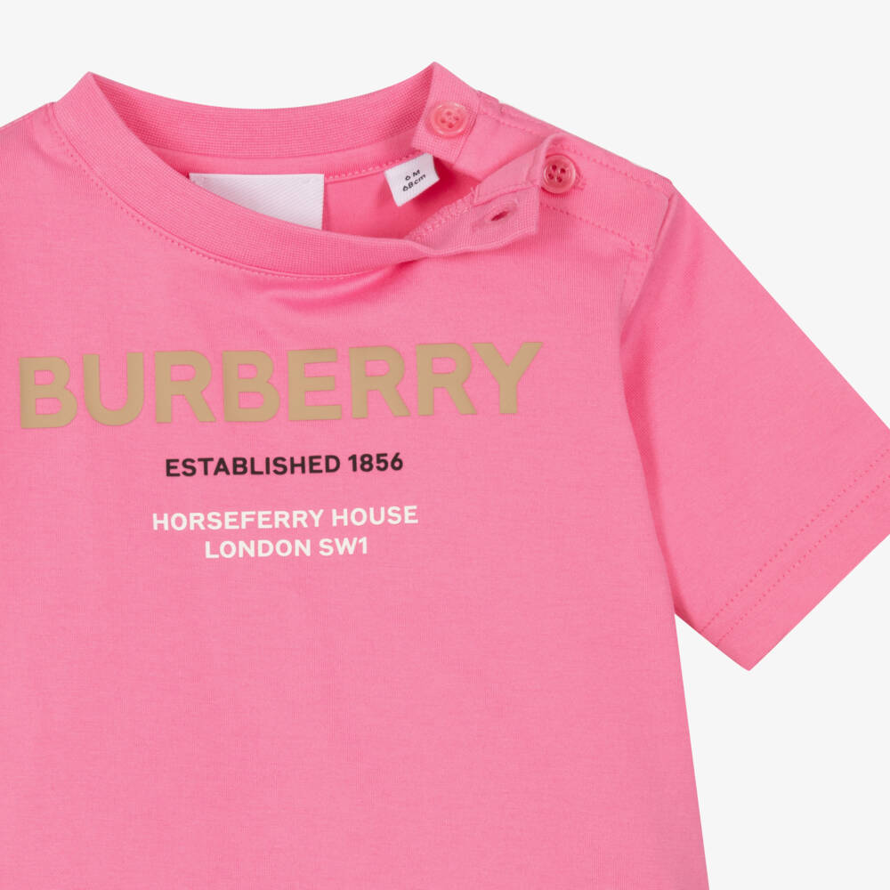 Burberry-Girls Bubblegum Horseferry Cotton Tee | Childrensalon Outlet