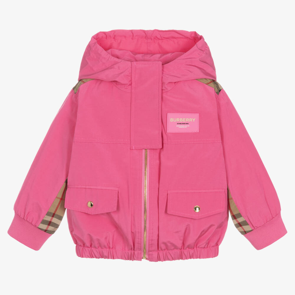Burberry-Girls Bubblegum Pink Check Hooded Coat | Childrensalon Outlet