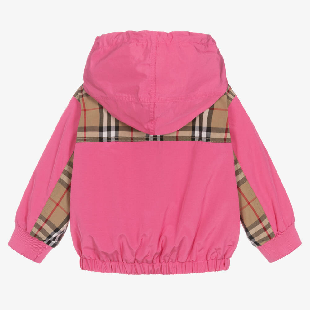 Burberry-Girls Bubblegum Pink Check Hooded Coat | Childrensalon Outlet