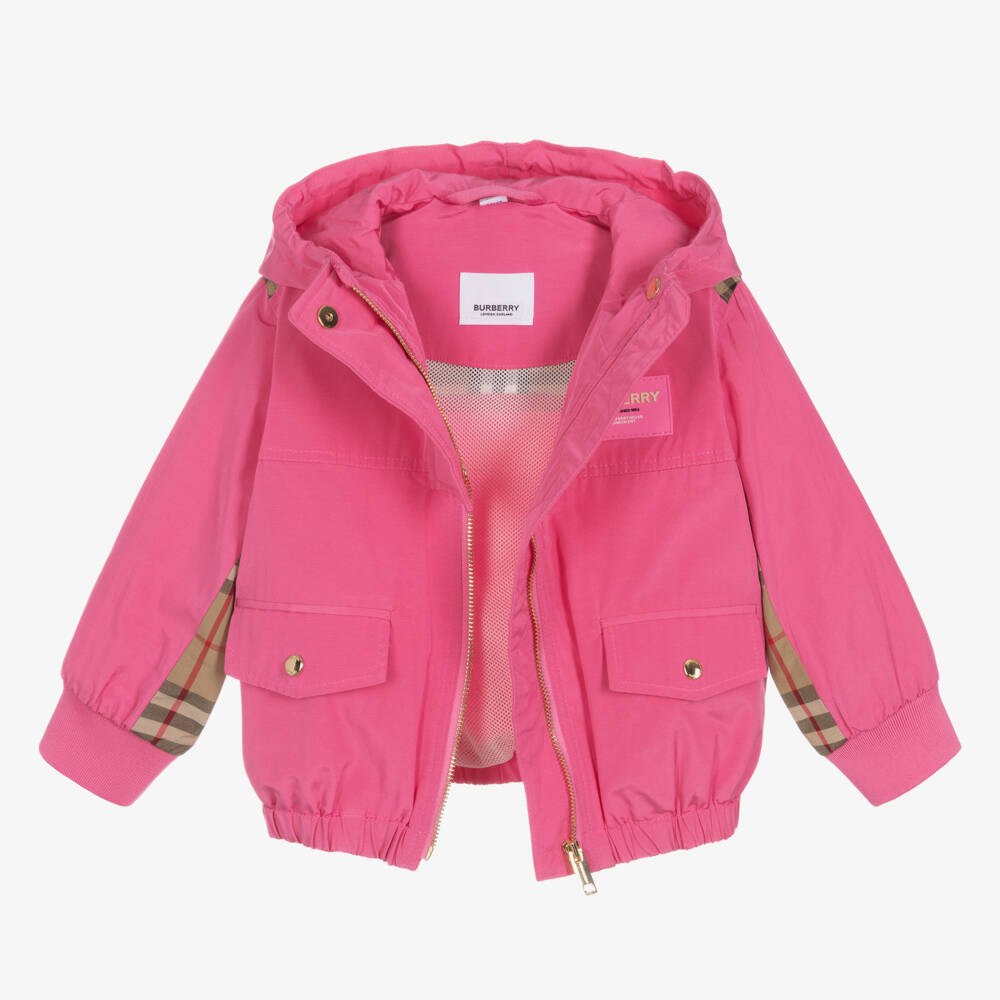 Burberry-Girls Bubblegum Pink Check Hooded Coat | Childrensalon Outlet
