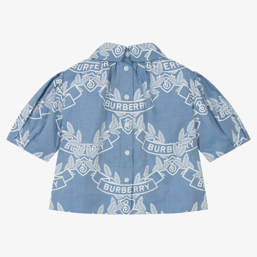 Burberry-بلوزة شامبراي للبنات بشعار مميز | Childrensalon Outlet