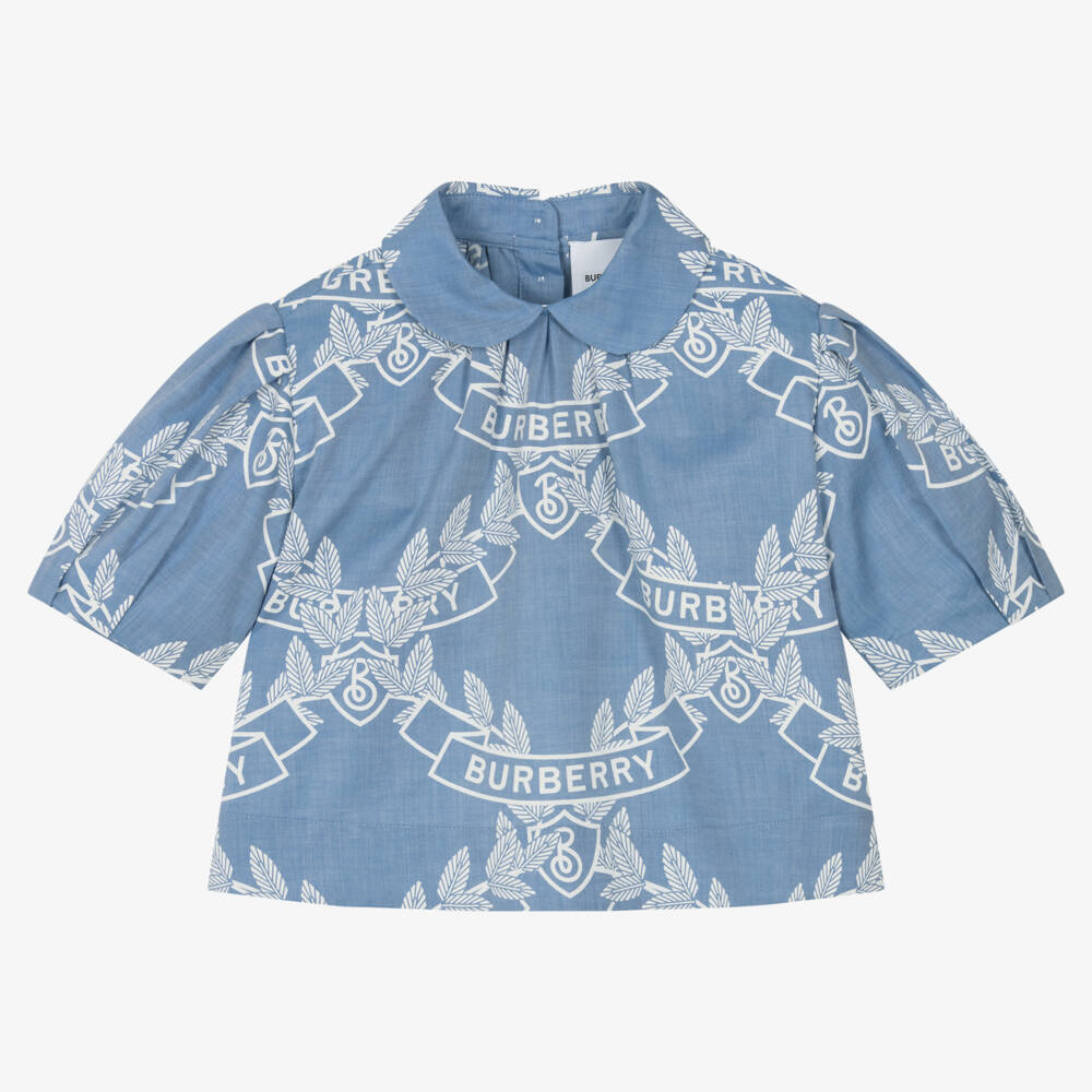 Burberry-بلوزة شامبراي للبنات بشعار مميز | Childrensalon Outlet