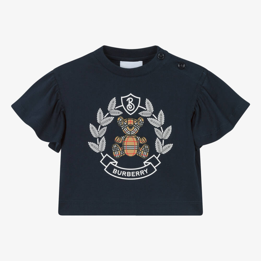 Burberry-Girls Charcoal Blue Crest Tee | Childrensalon Outlet