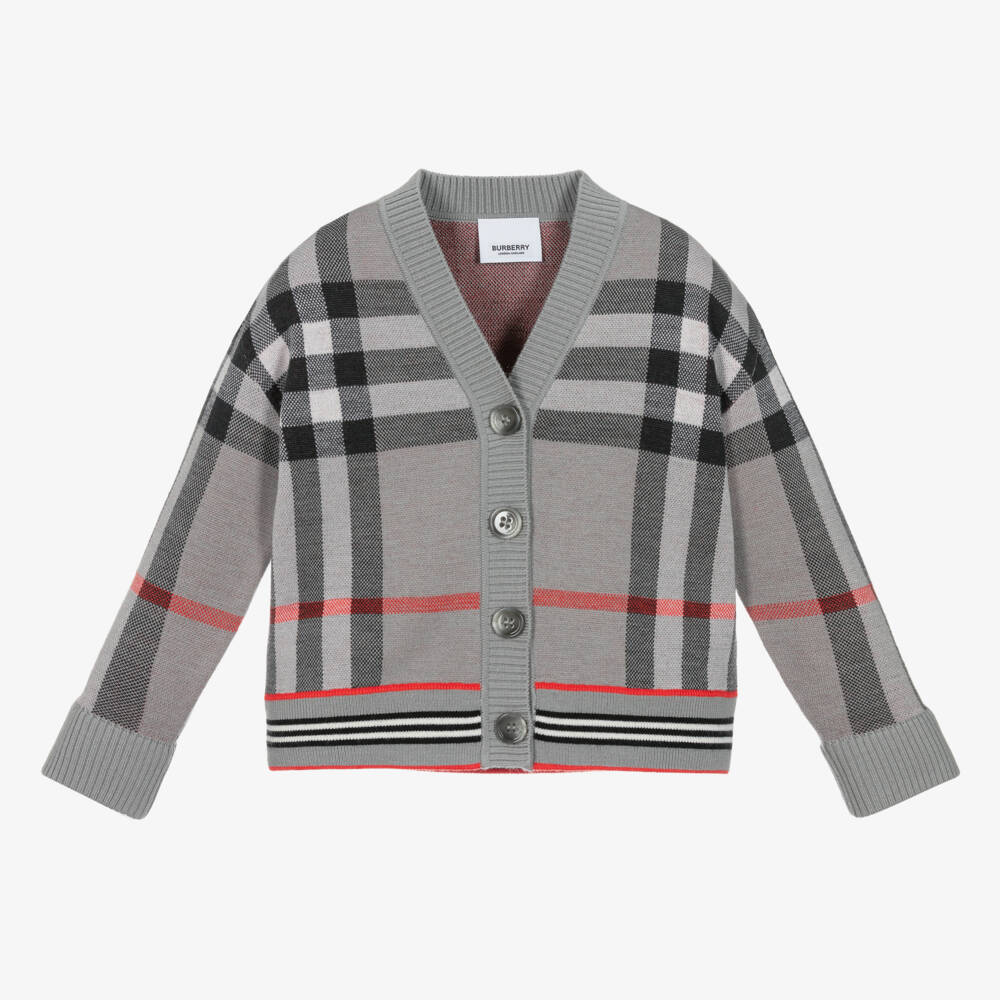 Burberry-كنزة صوفية بنقشة مربعات للفتيات بلون الفحم | Childrensalon Outlet