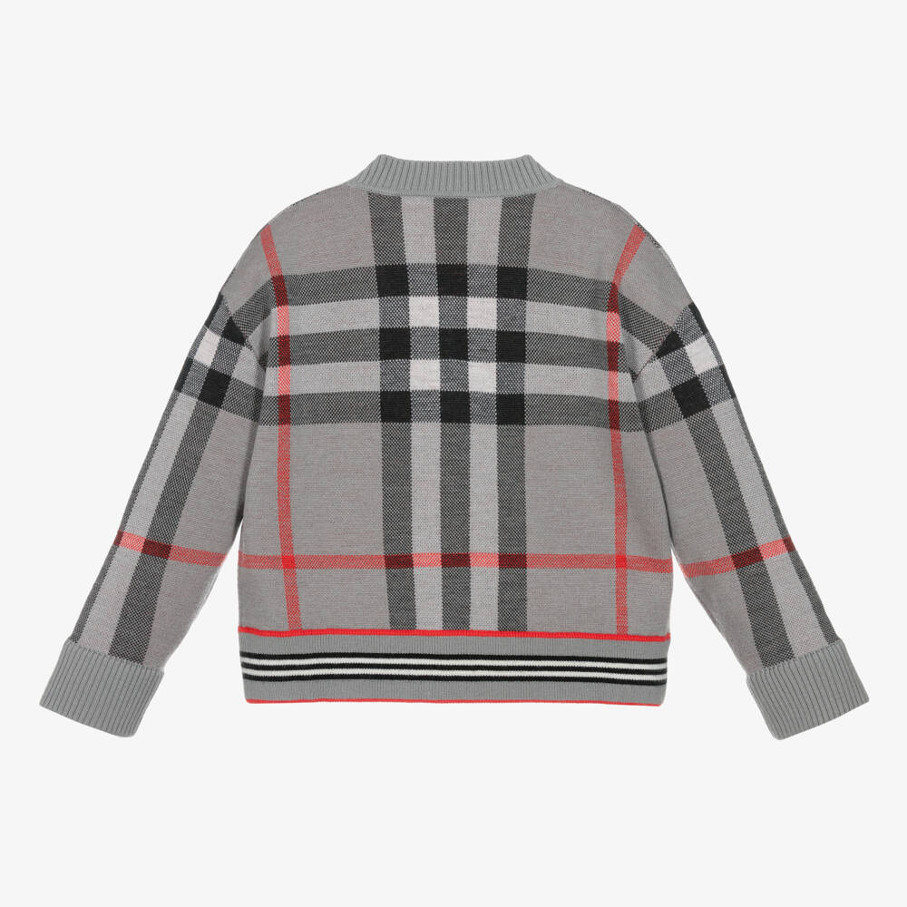 Burberry-Girls Charcoal Plaid Wool Sweater | Childrensalon Outlet