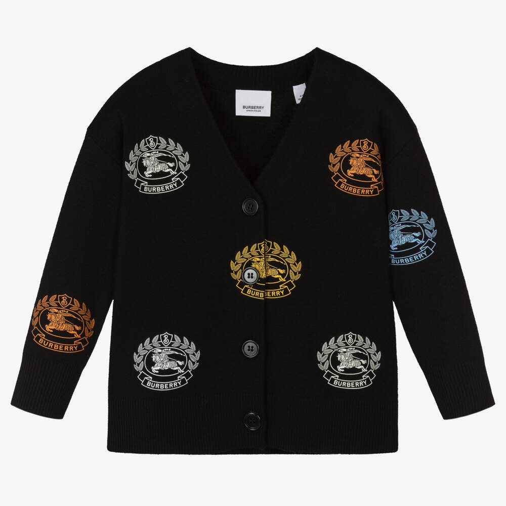 Burberry-Girls Charcoal Wool Emblem Cardigan | Childrensalon Outlet