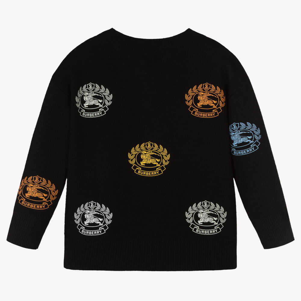 Burberry-Girls Charcoal Wool Emblem Cardigan | Childrensalon Outlet