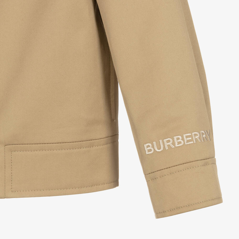 Burberry-Girls Checked Beige Gabardine Coat | Childrensalon Outlet