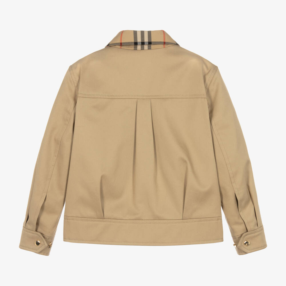 Burberry-Girls Checked Beige Gabardine Coat | Childrensalon Outlet