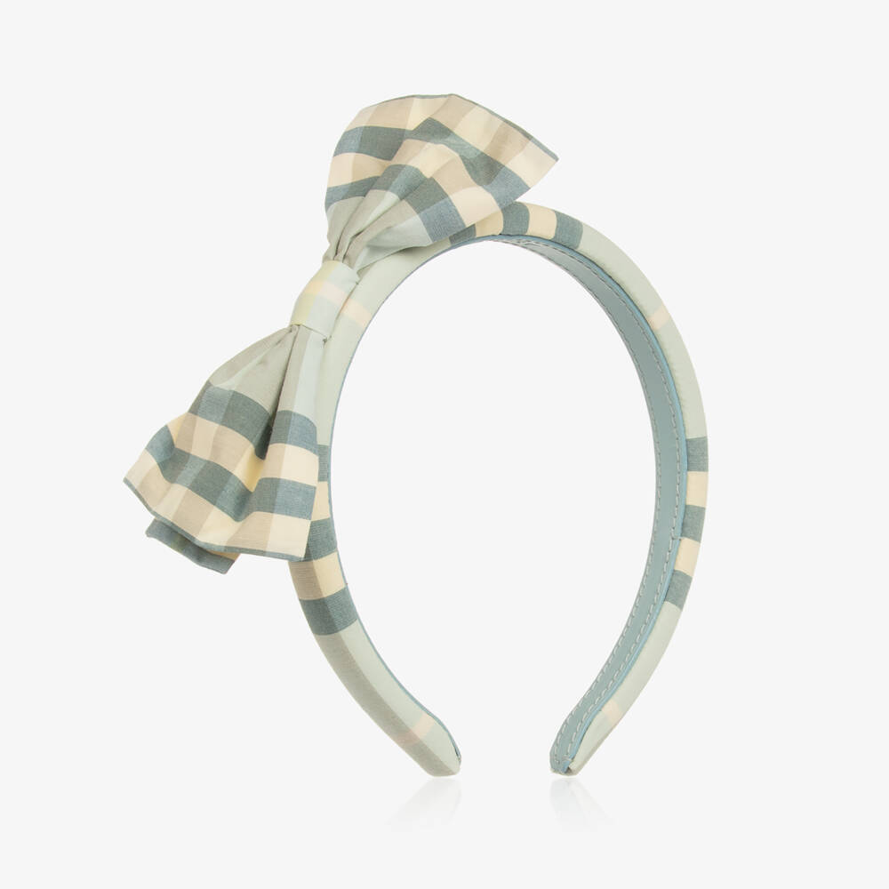 Burberry-Girls Checkered Emerald Bow Headband | Childrensalon Outlet