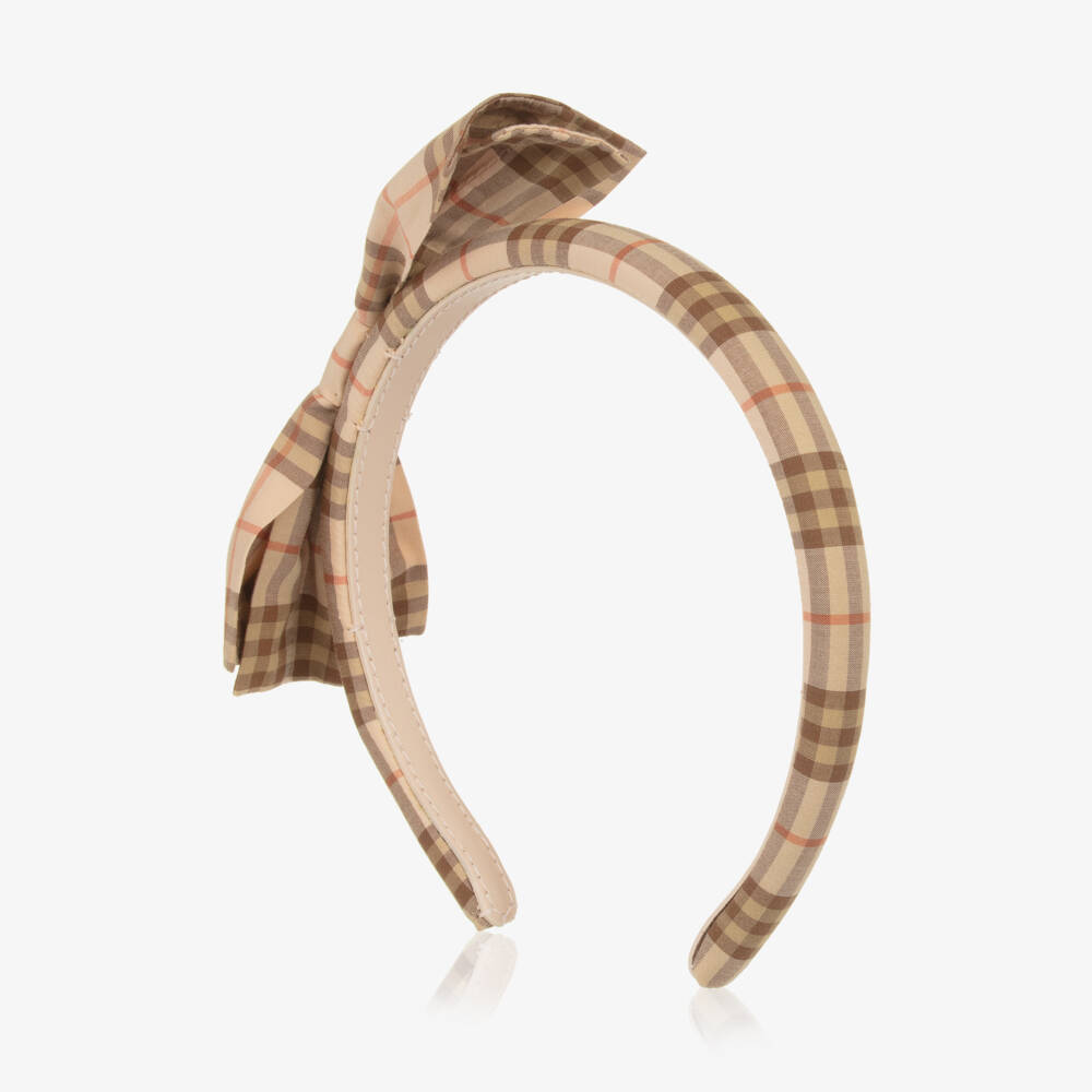 Burberry-Girls Checkered Pink & Beige Bow Band | Childrensalon Outlet