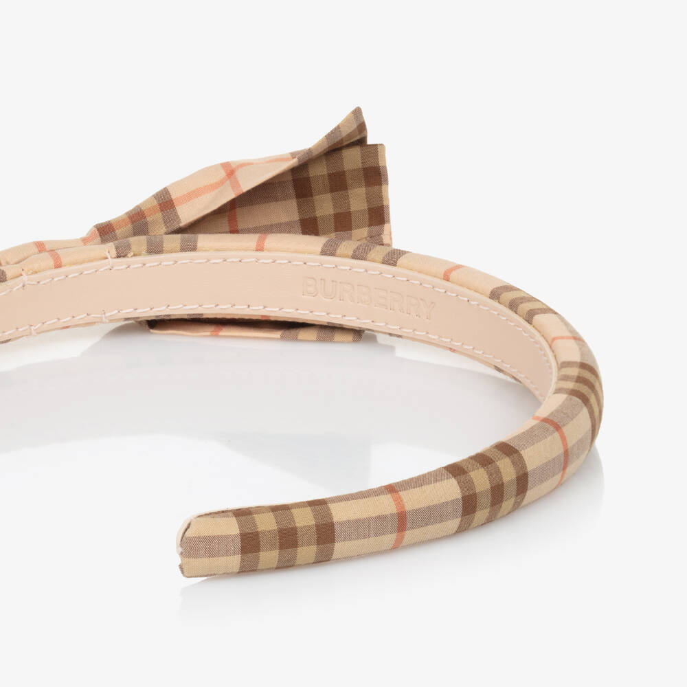 Burberry-Girls Checkered Pink & Beige Bow Band | Childrensalon Outlet