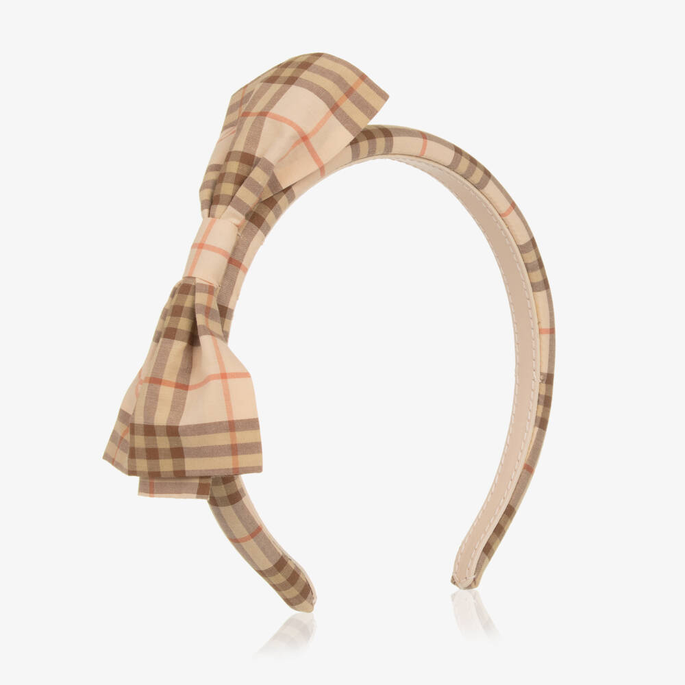 Burberry-Ободок с бантом в клетку розовый и бежевый для девочек | Childrensalon Outlet