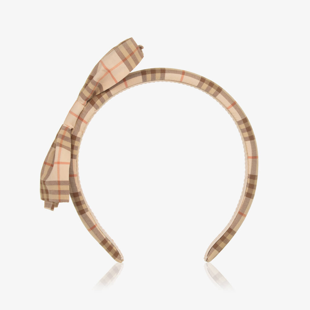 Burberry-Girls Checkered Pink & Beige Bow Band | Childrensalon Outlet