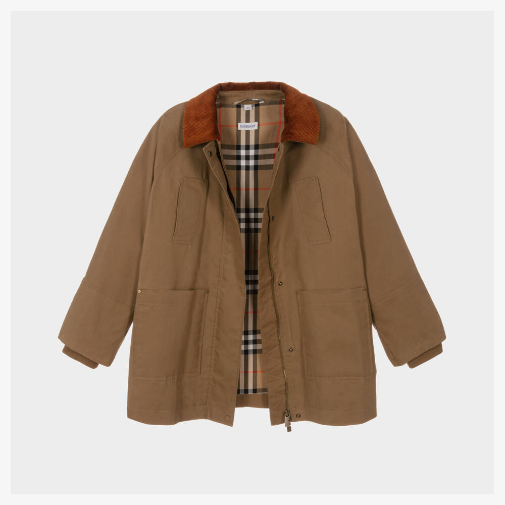 Burberry-Girls Chestnut Waxed Swing Jacket | Childrensalon Outlet