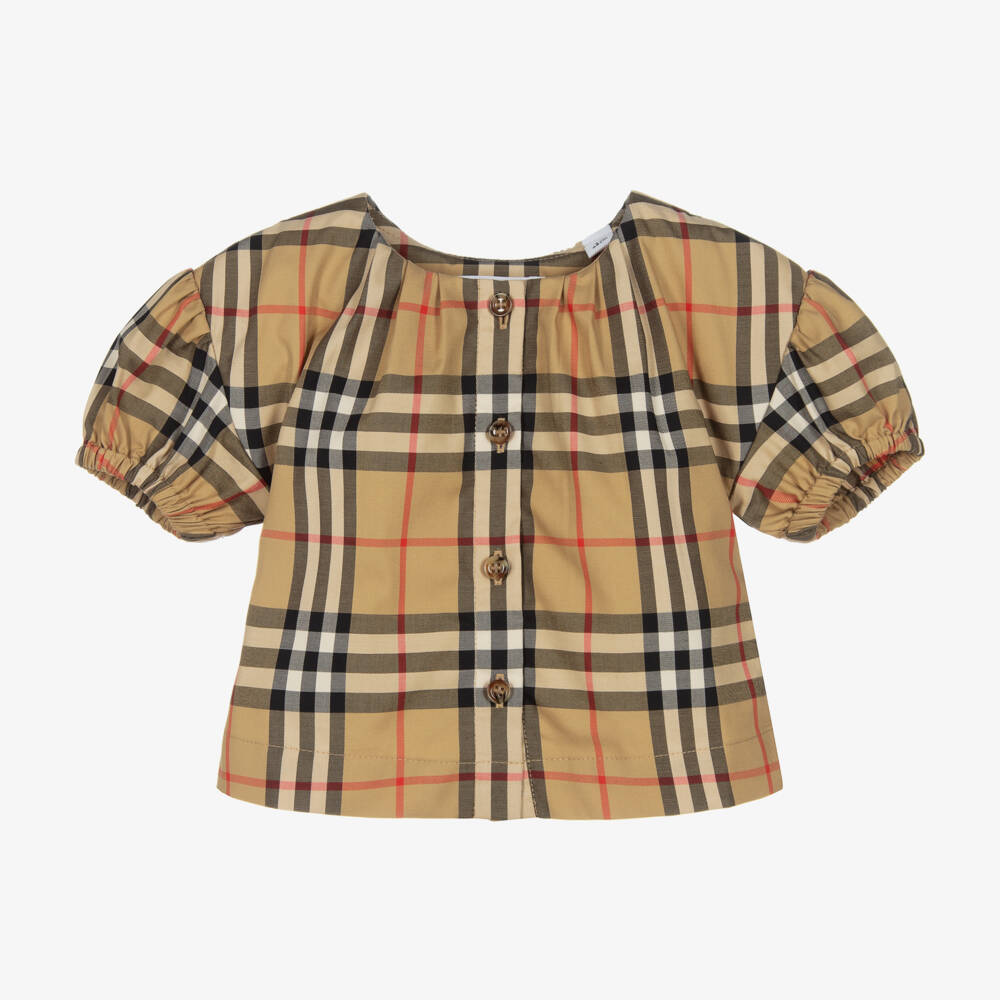 Burberry-Girls' Classic Beige Check Top | Childrensalon Outlet