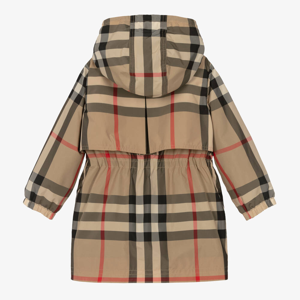 Burberry-Girls Classic Beige Checkered Coat | Childrensalon Outlet