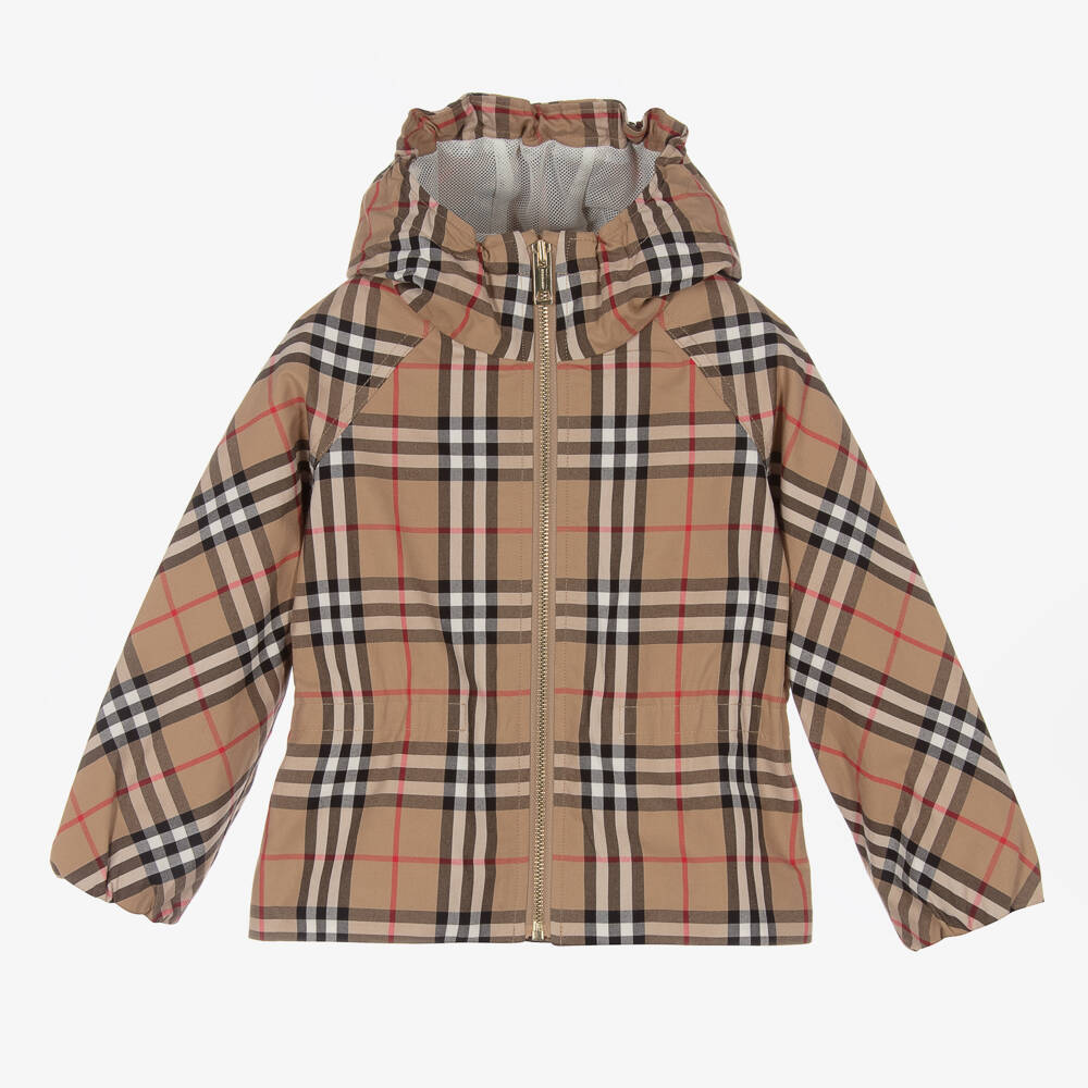 Burberry-Girls Classic Beige Plaid Windcheater | Childrensalon Outlet