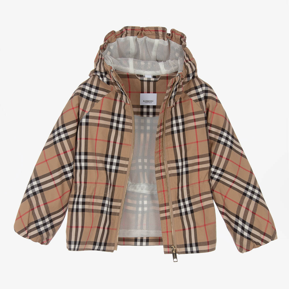 Burberry-Girls Classic Beige Plaid Windcheater | Childrensalon Outlet