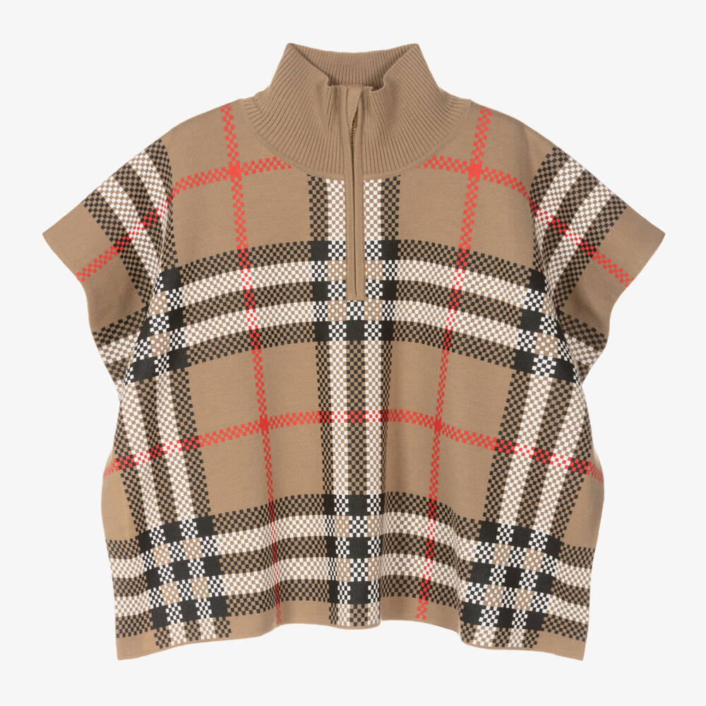 Burberry-Girls Classic Checked Wool Poncho | Childrensalon Outlet