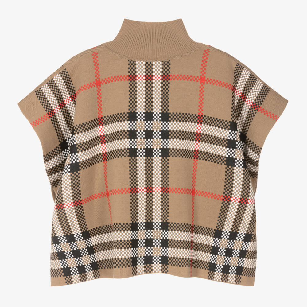 Burberry-Girls Classic Checked Wool Poncho | Childrensalon Outlet