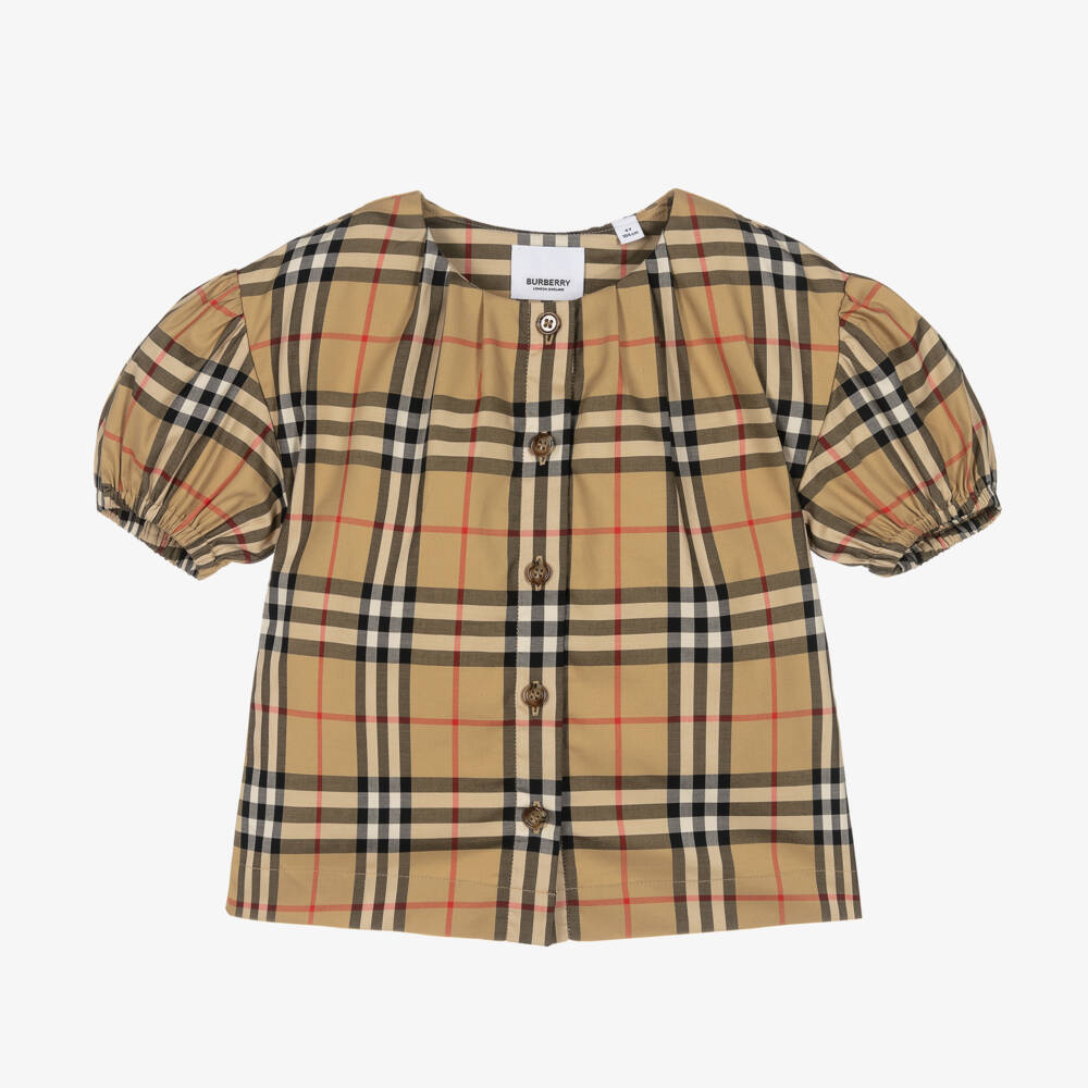Burberry-بلوزة قطنية كلاسيكية بنقشة المربعات للبنات | Childrensalon Outlet