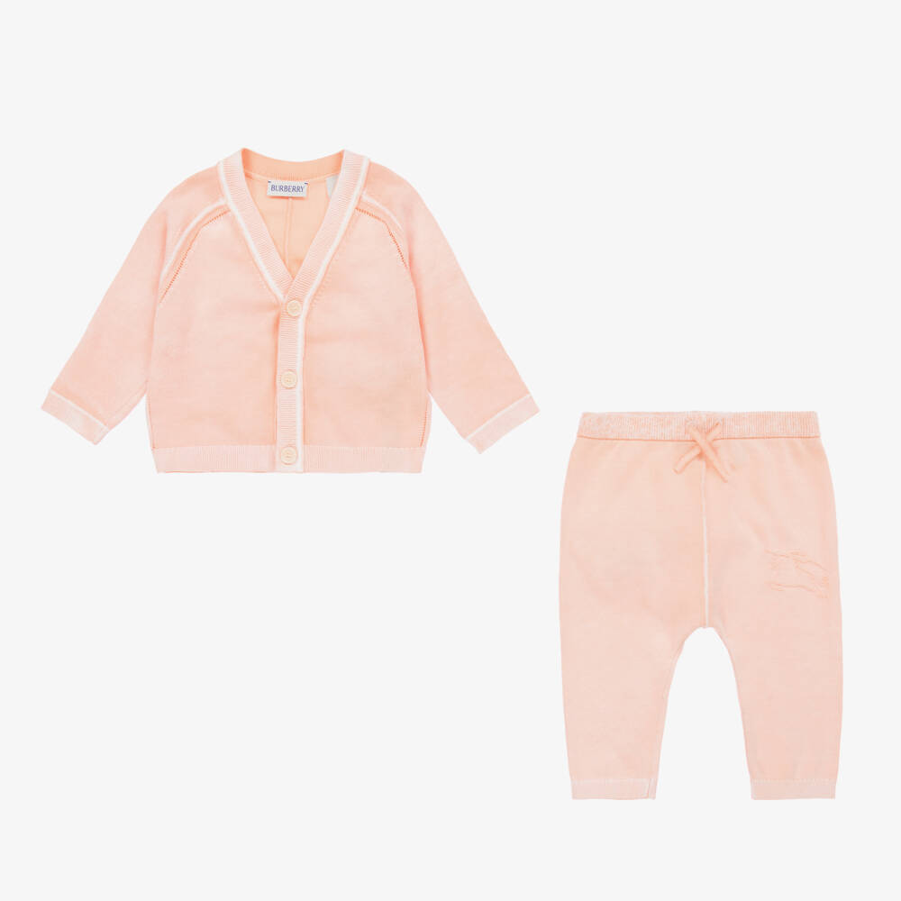 Burberry-Girls Coral Cotton Knit Set | Childrensalon Outlet